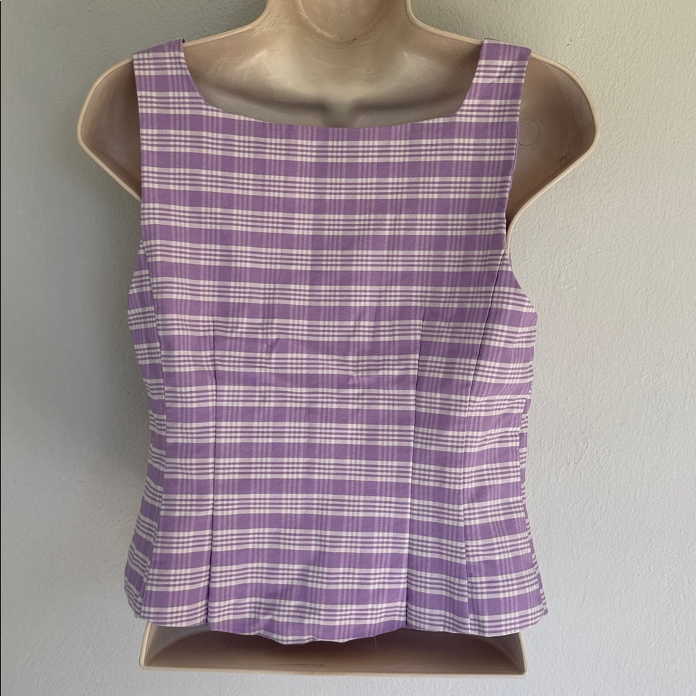 New York & Company purple white plaid button up sleeveless vest blouse small - Picture 10 of 13